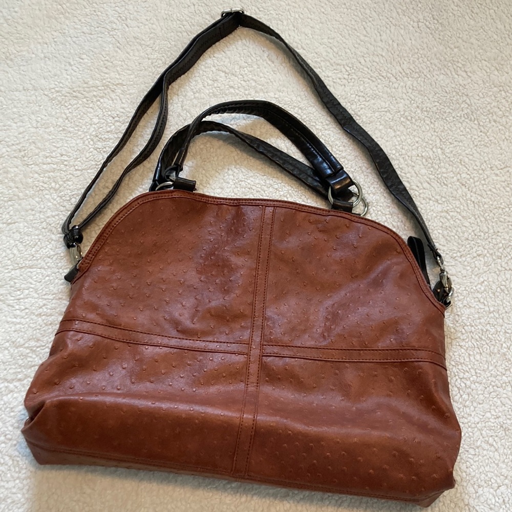 MG Collection faux leather brown embossed satchel bag/purse with shoulder strap